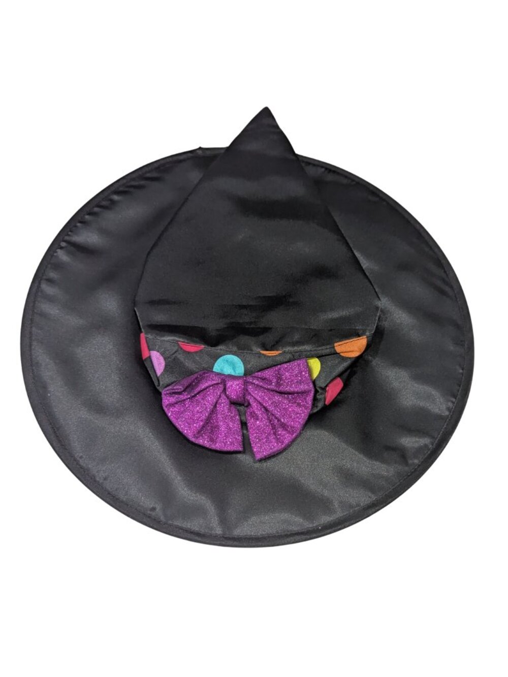 Girls’ Witch Hat 3T–4T Black Polka Dot Purple Glitter Bow Halloween - Picture 4 of 6